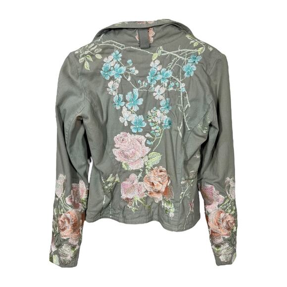 BIYA Johnny Was Floral Embroidered Jacket Small Khaki Boho Flaw Prairie Cottage - Picture 3 of 13